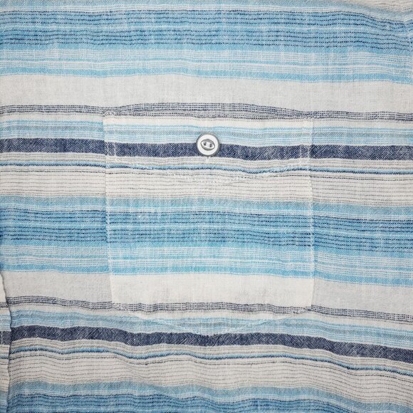 Weatherproof Button Shirt Mens XL Blue Washable Linen Blend Pocket Striped - Picture 3 of 9